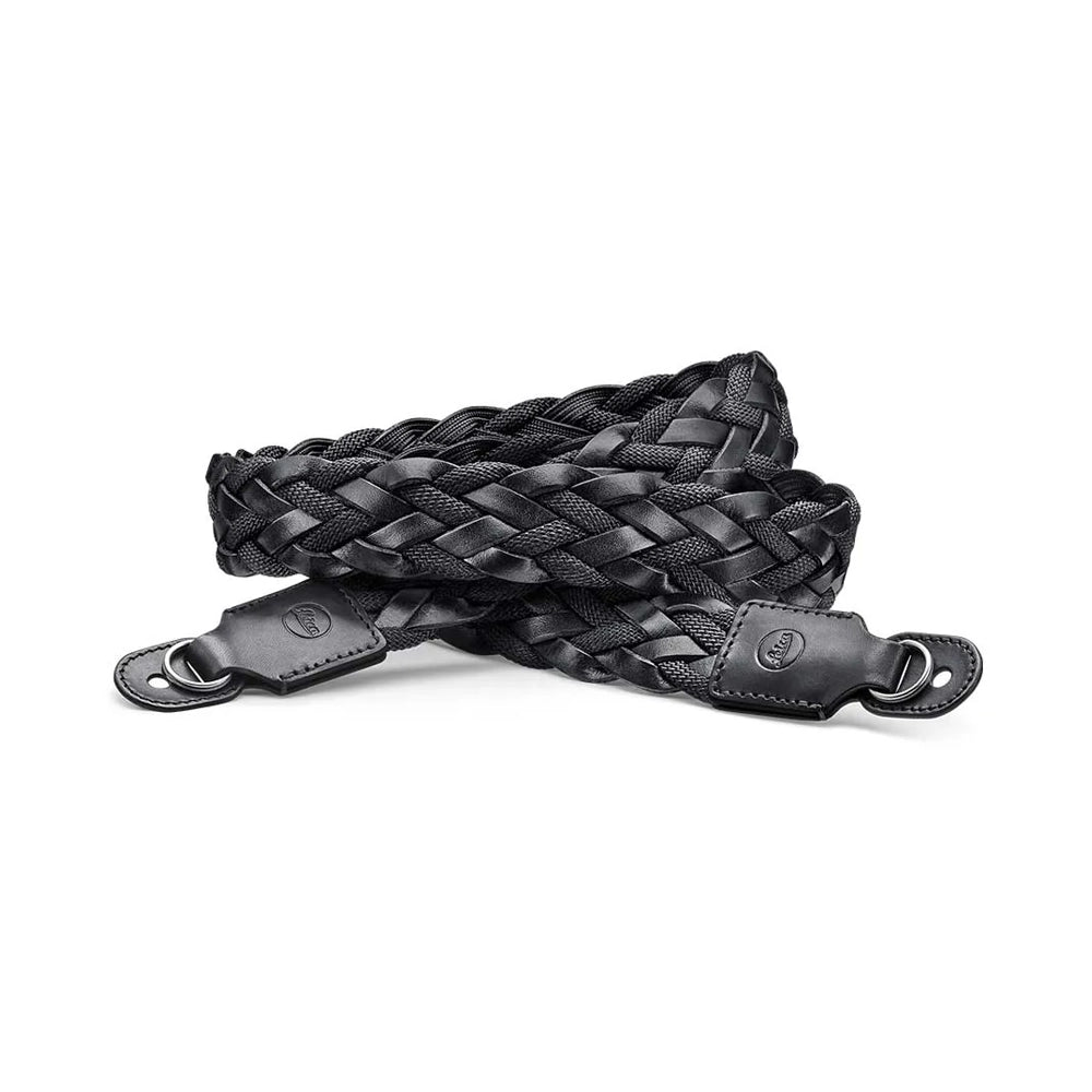 LEICA CARRYING STRAP FLAT BRAIDED RAYON & LEATHER, BLACK PRE-ORDER