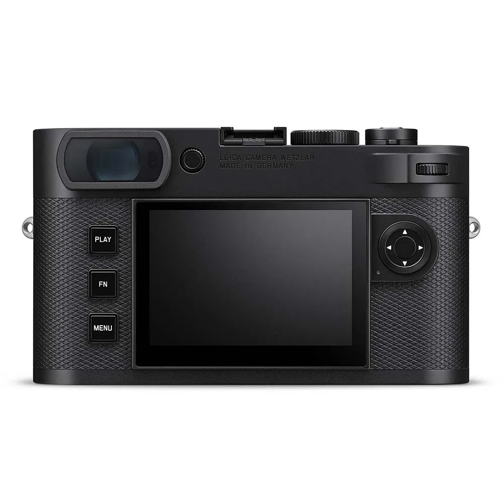 Black M EV1 camera with a screen on a white background