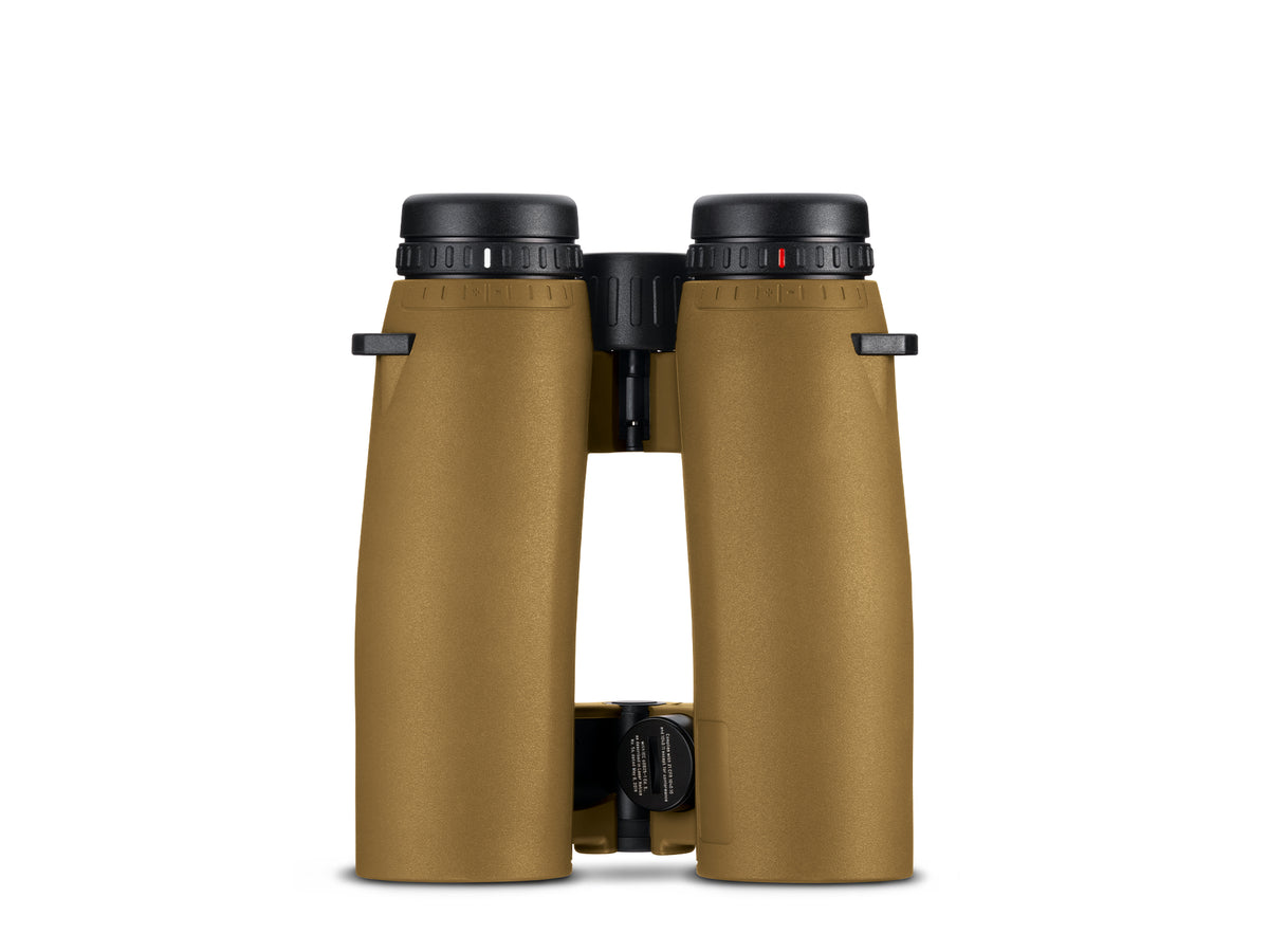 A pair of binoculars with tan fabric covers and black eyecups, shown against a plain white background.