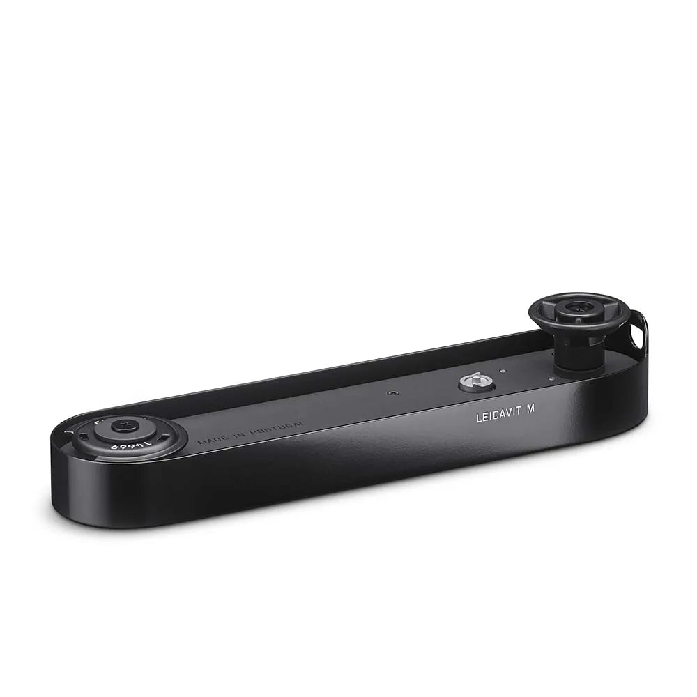 Black camera mount with 'Leicavit' branding on a white background