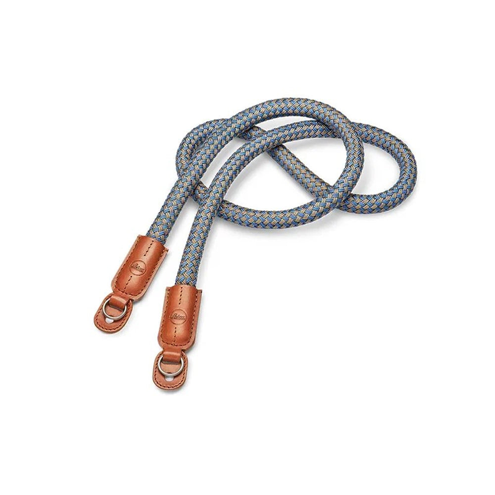 CARRYING STRAP, ROUND BRAIDED RAYON & LEATHER, COGNAC & DENIM BLUE PRE-ORDER