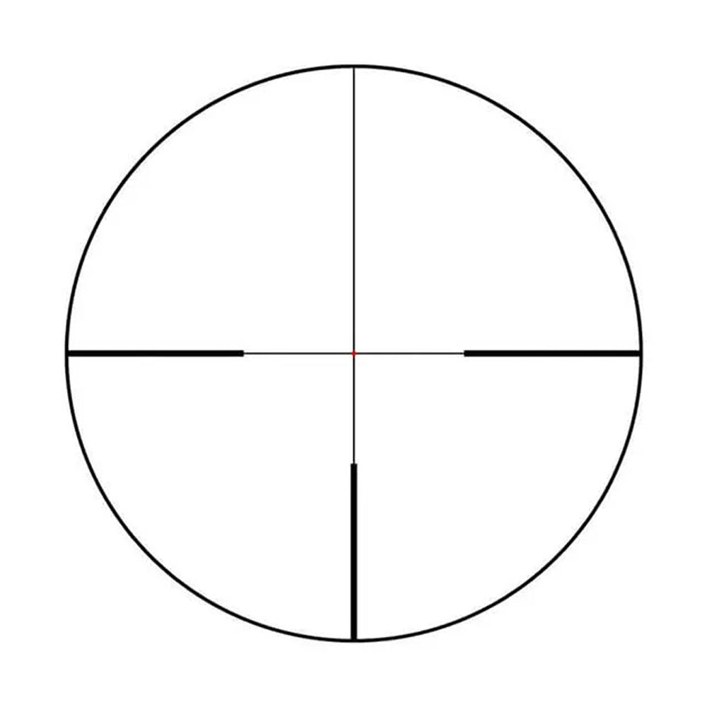 A simple black crosshair or sight diagram inside a circle on a white background.